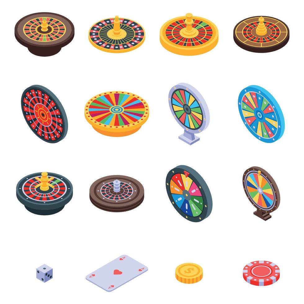 Roulette icons set, isometric style vector