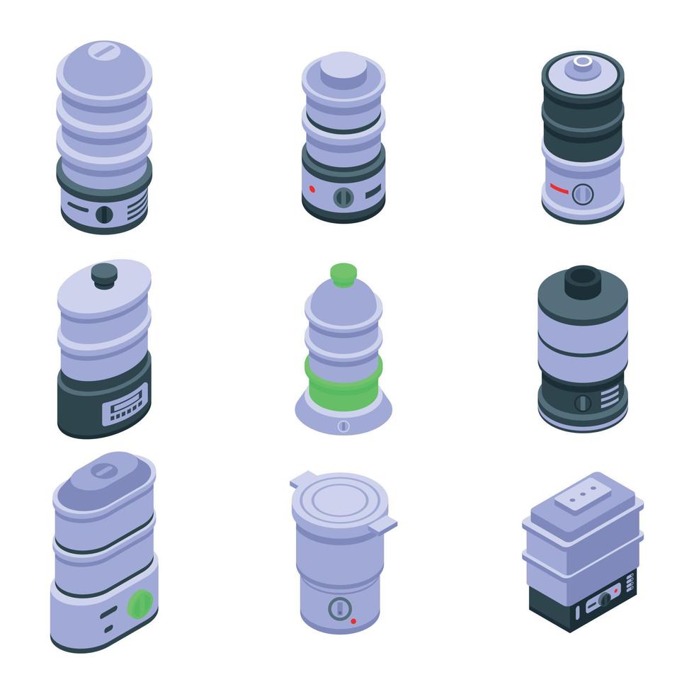 Steamer icons set, isometric style vector
