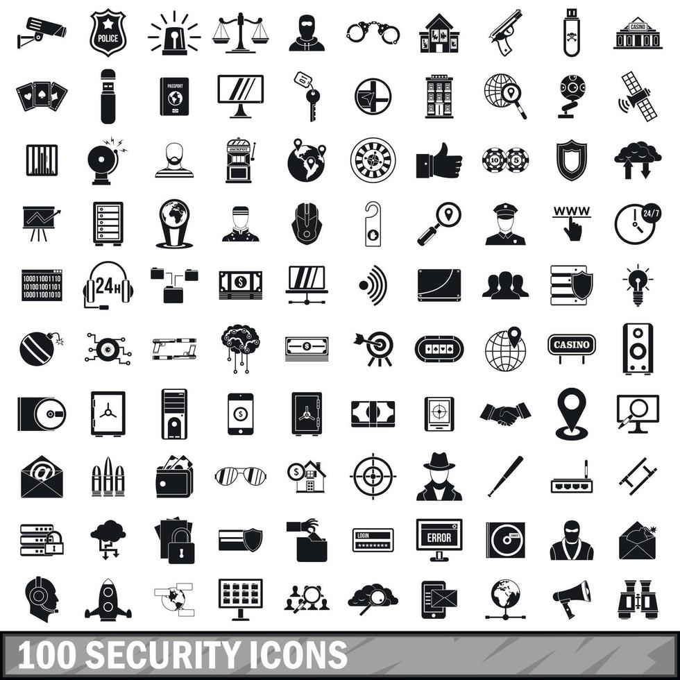 100 security icons set, simple style vector