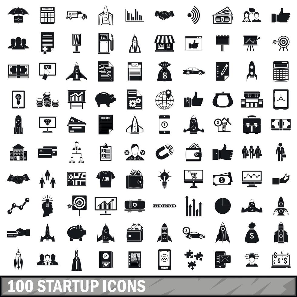 100 startup icons set, simple style vector