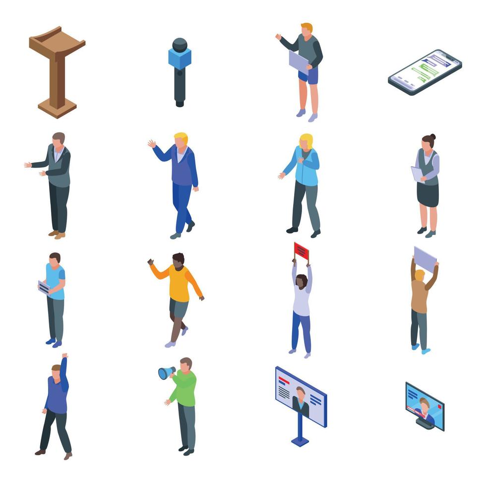 Agitation icons set, isometric style vector