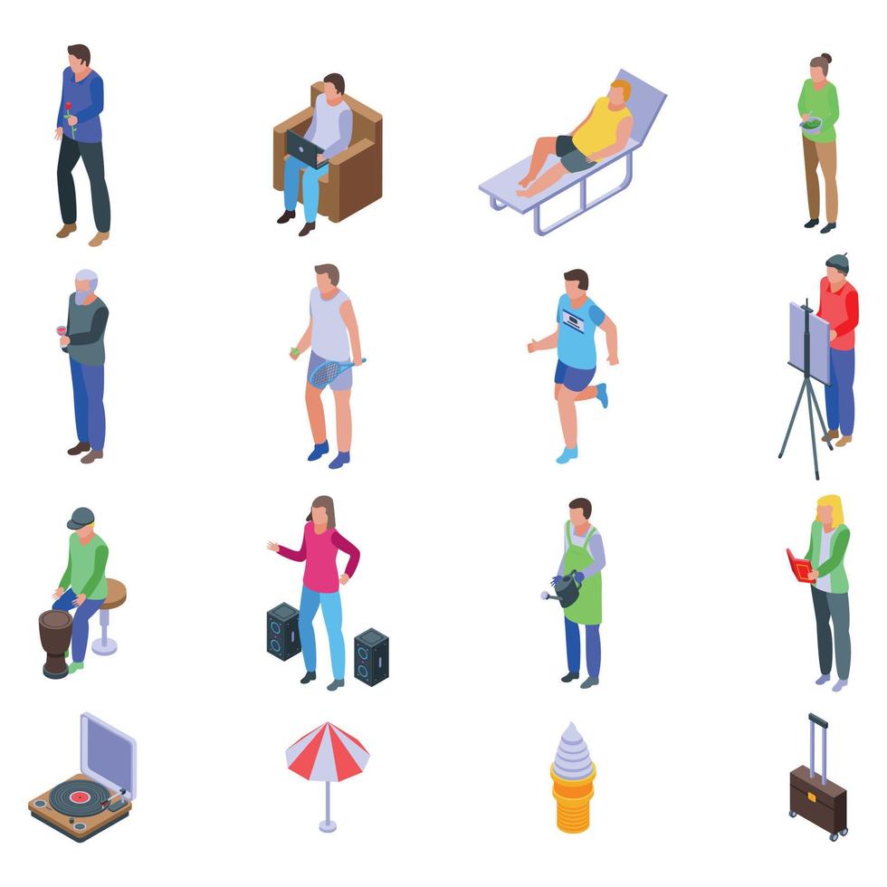 Weekend icons set, isometric style vector