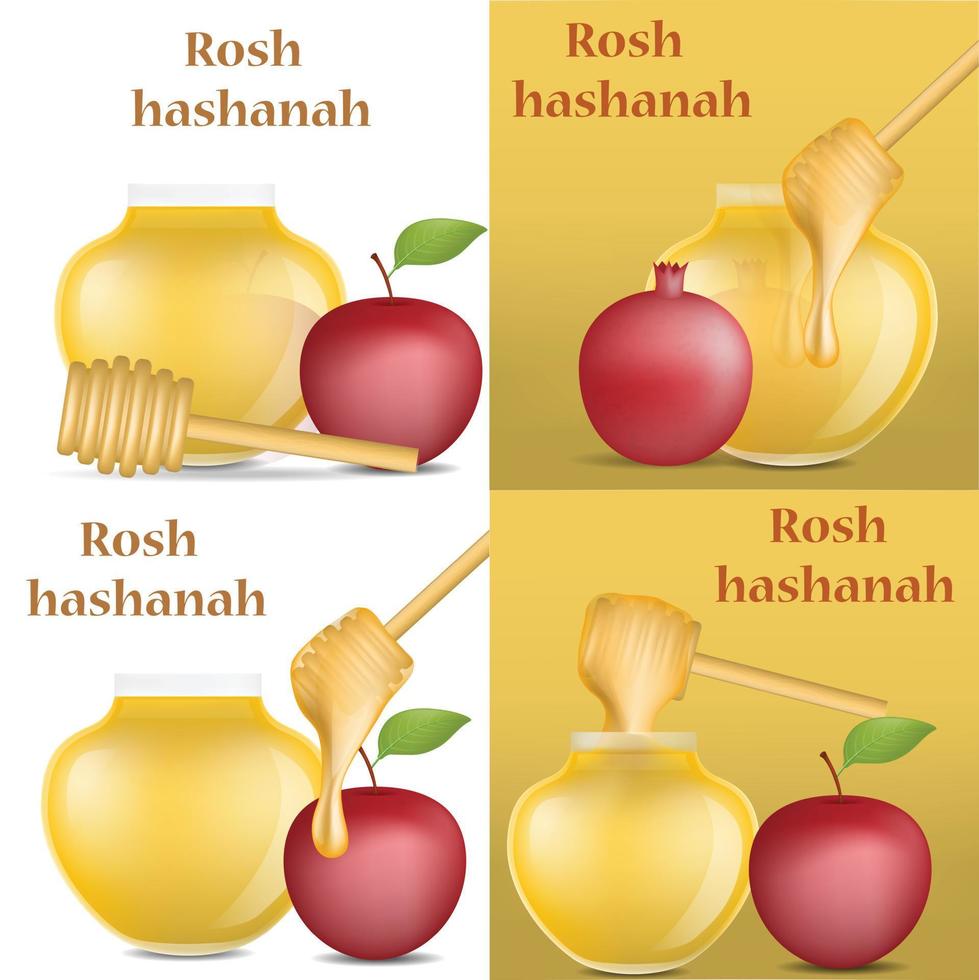 Rosh Hashanah banner concept set, realistic style vector