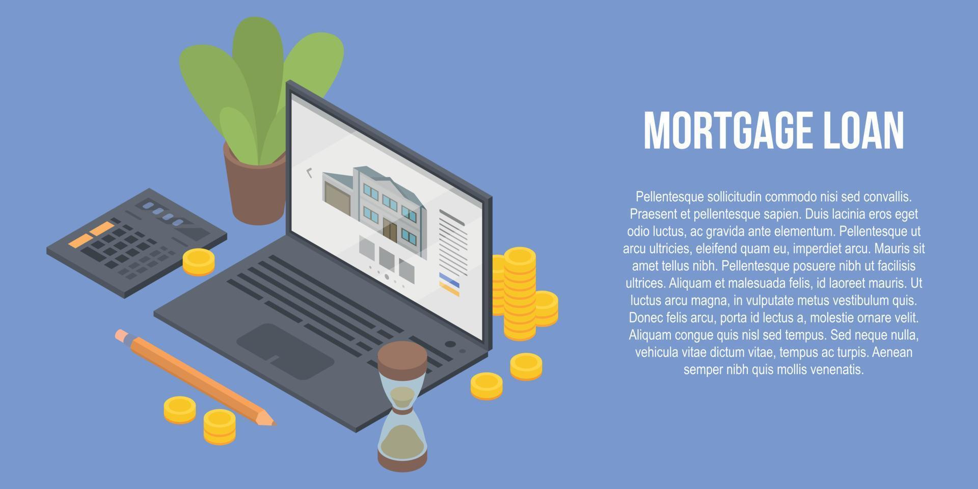 Mortgage loan concept banner, isometric style vector