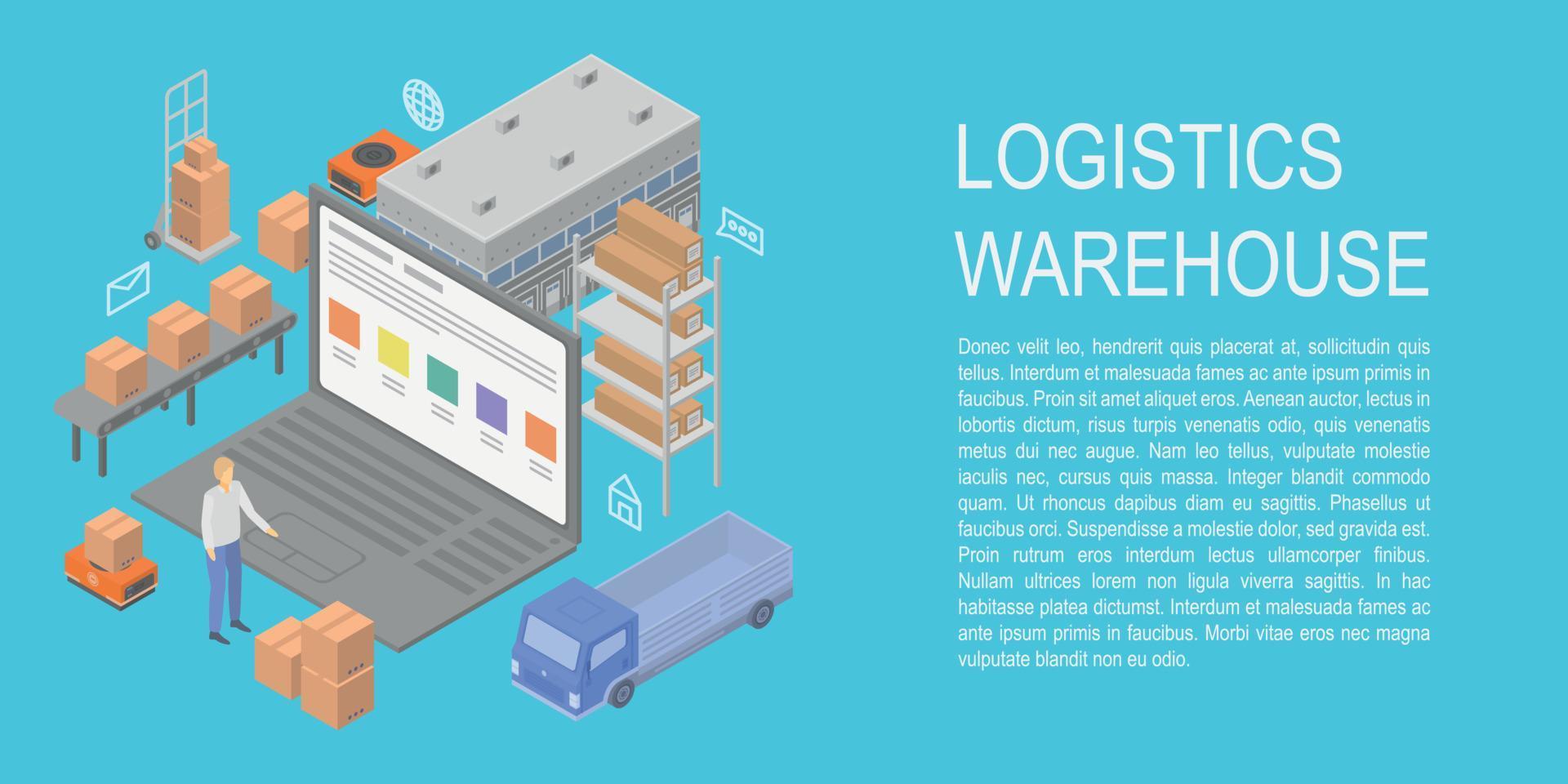 Logistics warehouse concept banner, isometric style vector