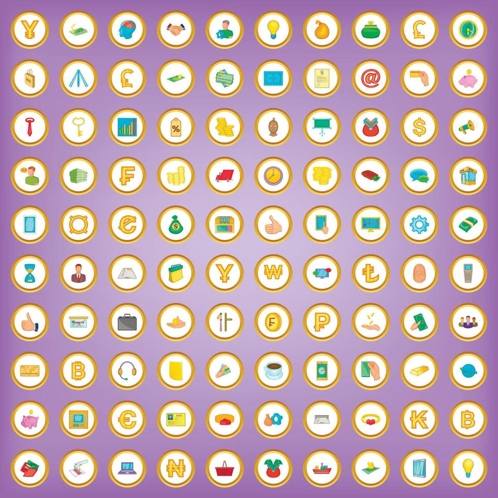 100 money icons set in cartoon style vector