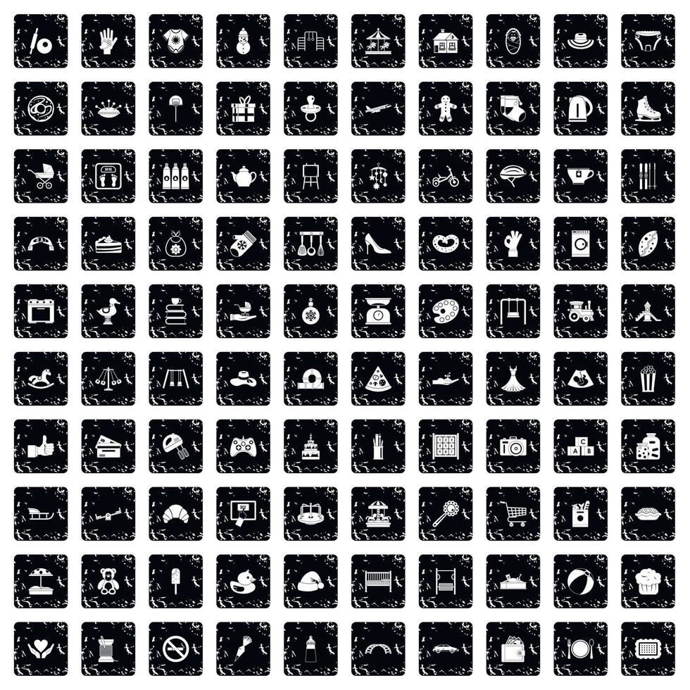 100 mother and child icons set, grunge style vector