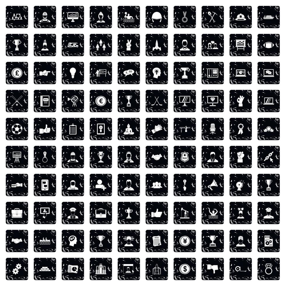 100 leadership icons set, grunge style vector