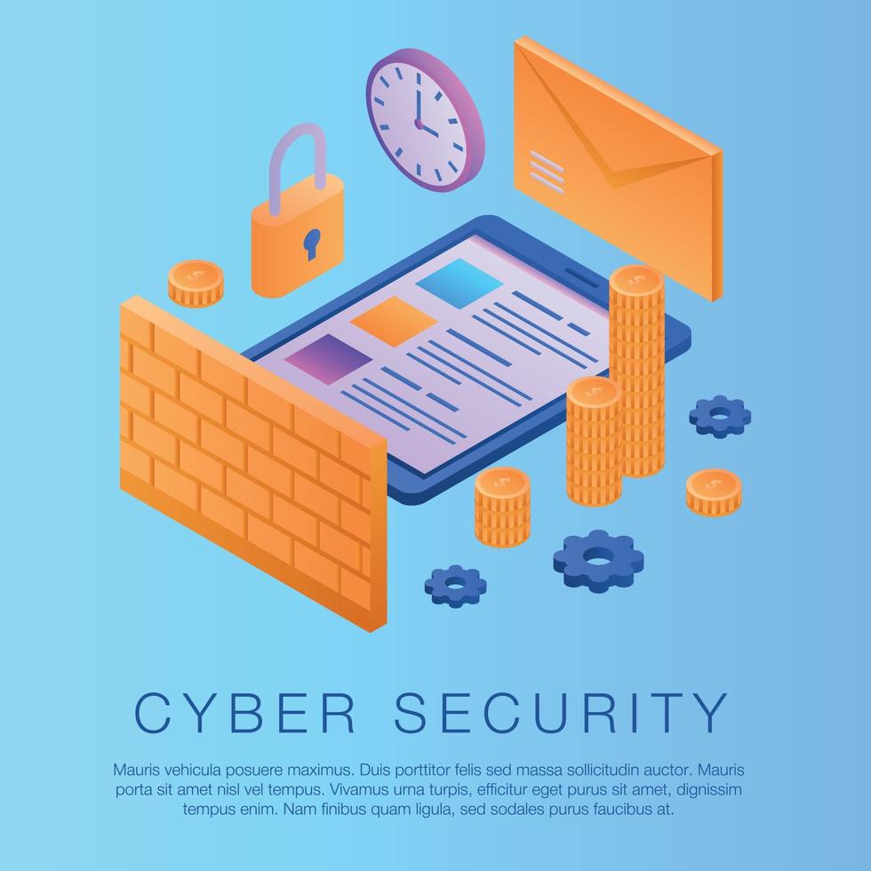 Cyber security concept background, isometric style vector