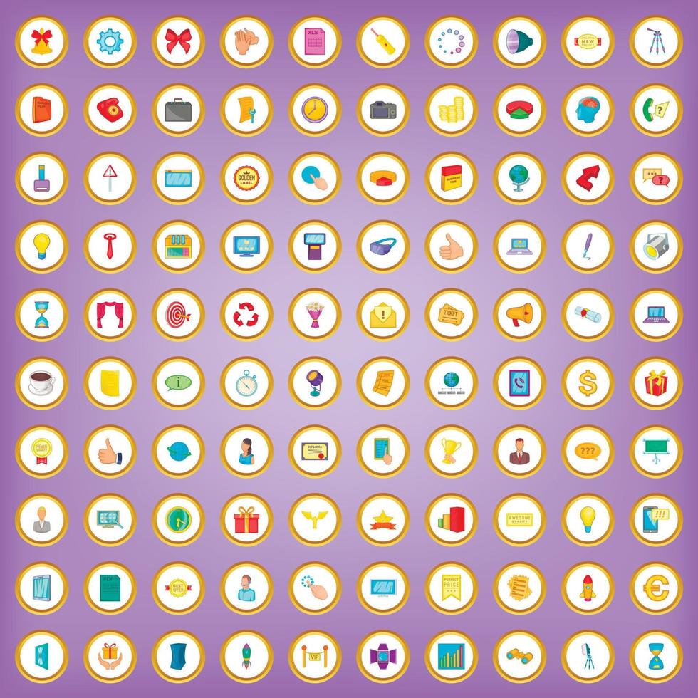 100 presentation icons set in cartoon style vector