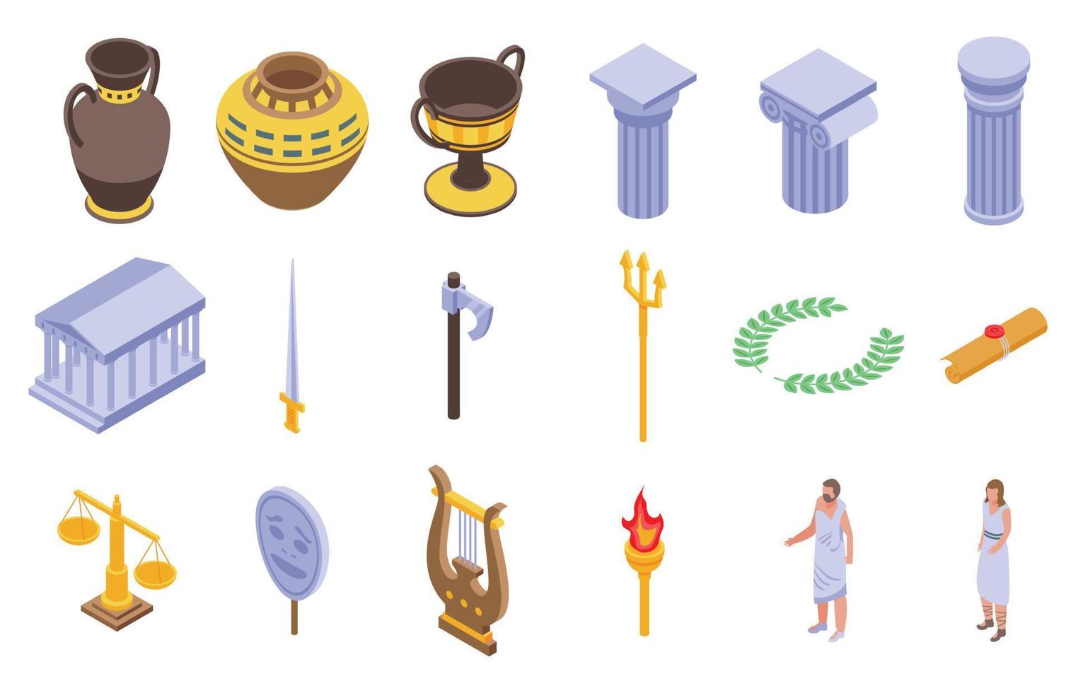 Ancient Greece icons set, isometric style vector