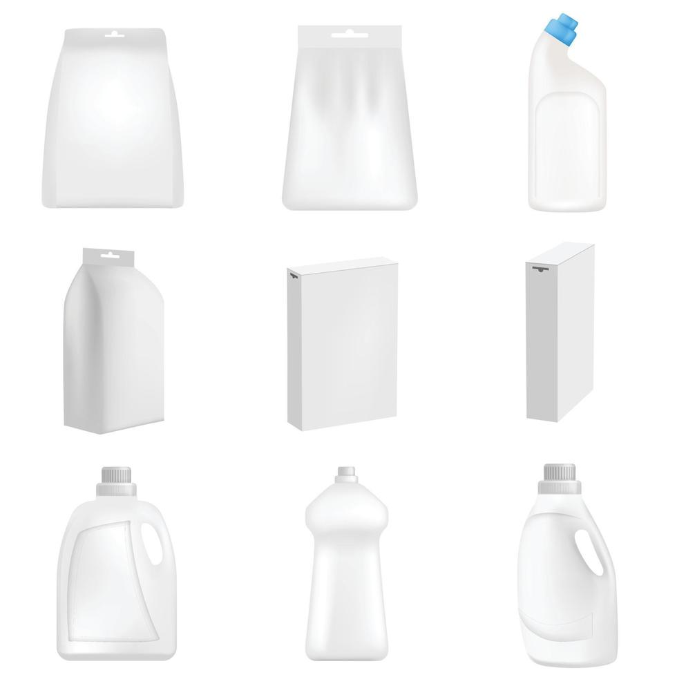 Detergent bottle clean mockup set, realistic style vector