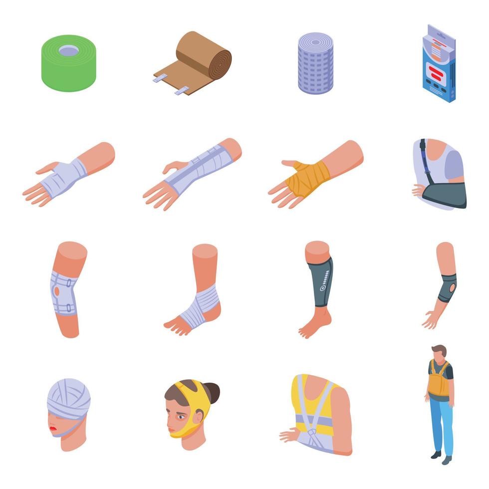 Bandage icons set, isometric style vector