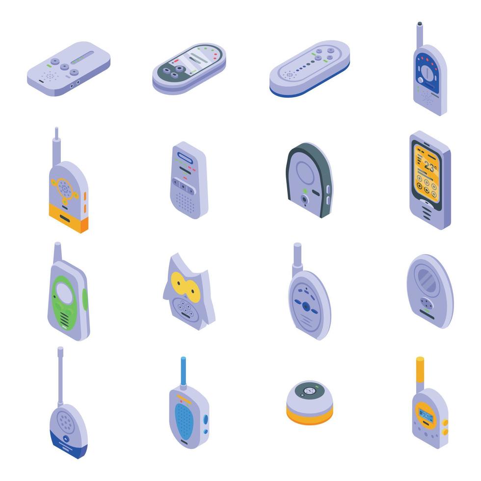 Baby monitor icons set, isometric style vector