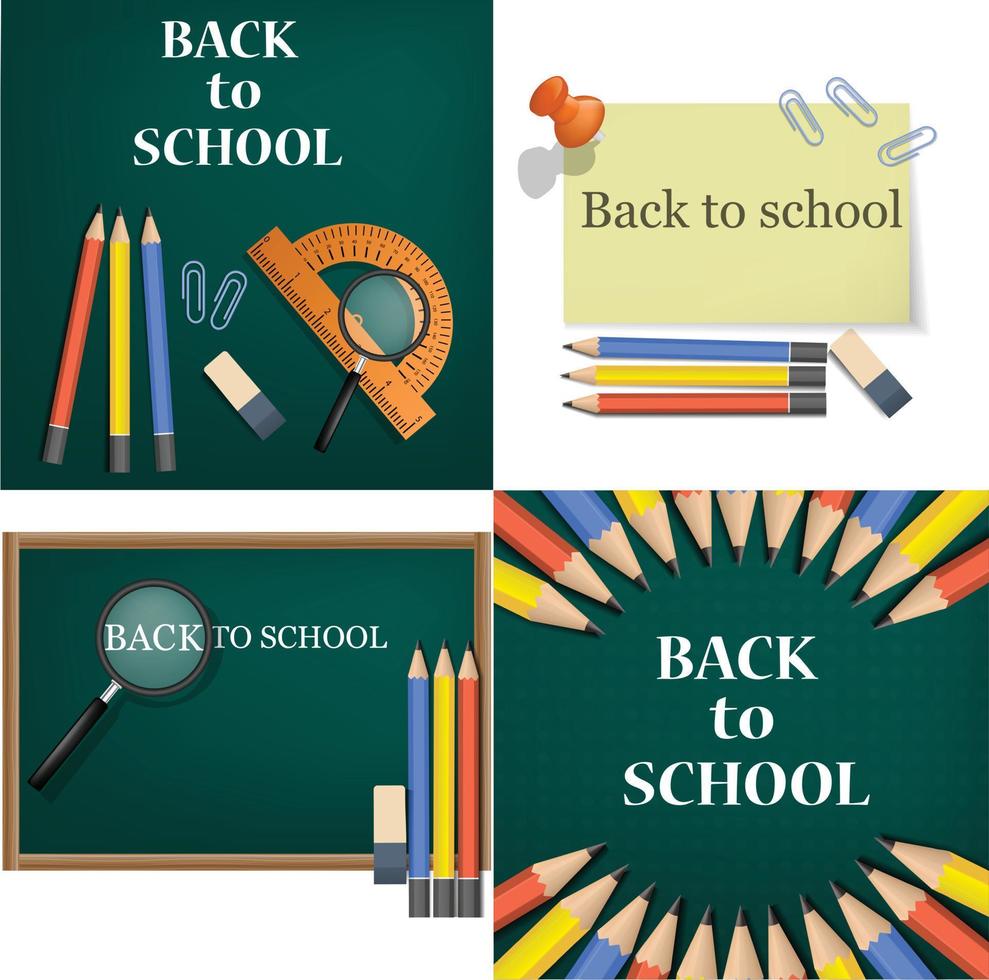 Back to school banner concept set, realistic style vector