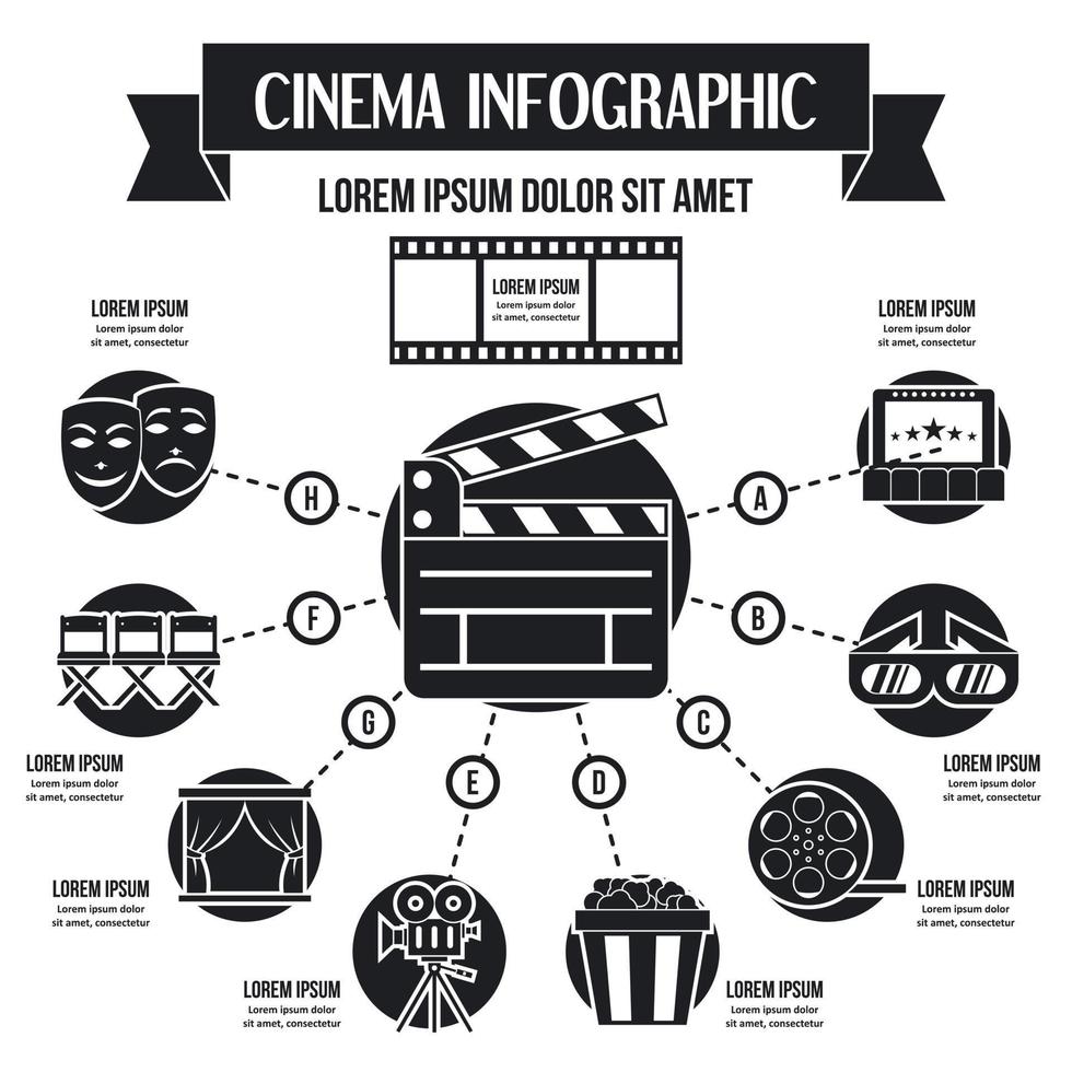 Cinema infographic concept, simple style vector
