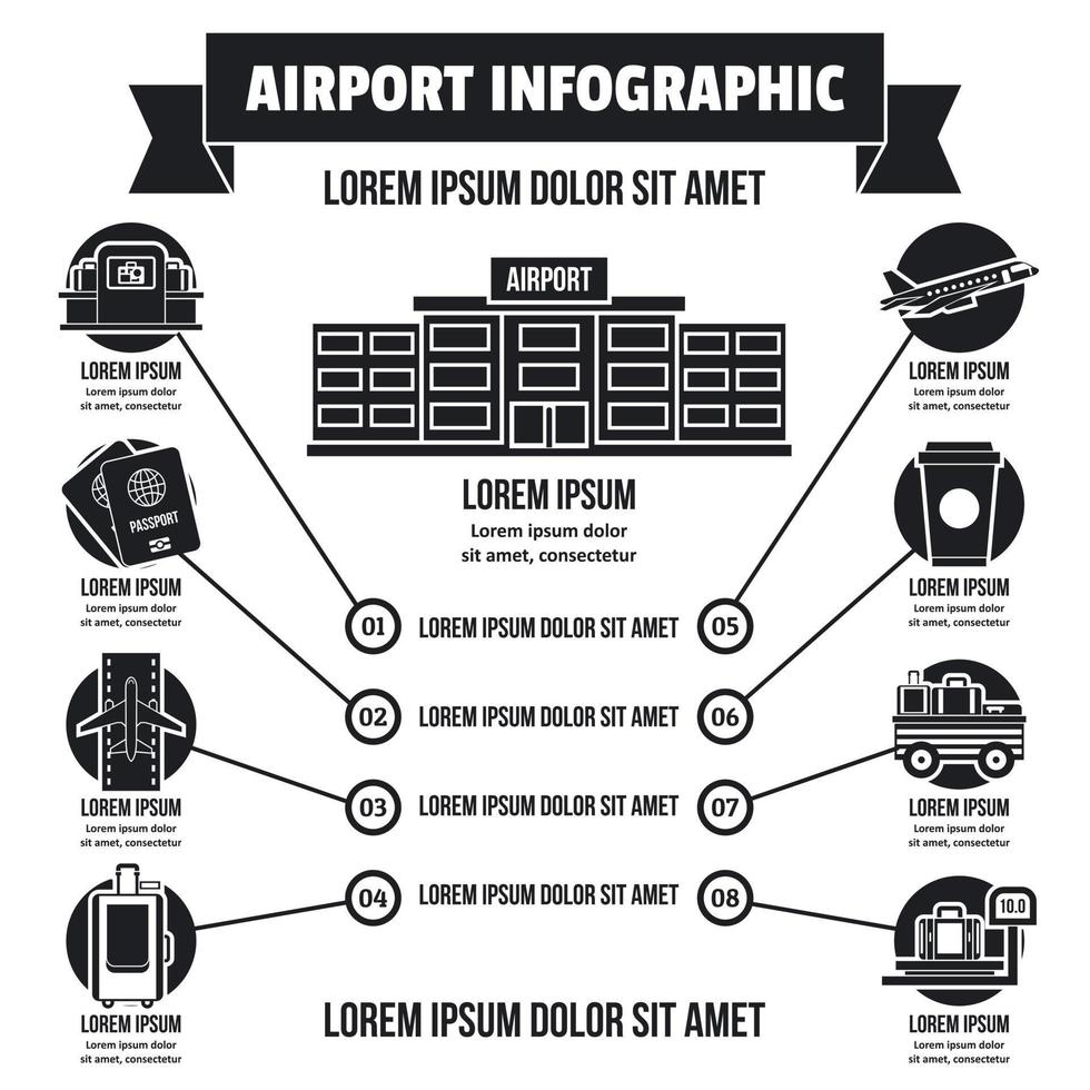 concepto infográfico del aeropuerto, estilo simple vector