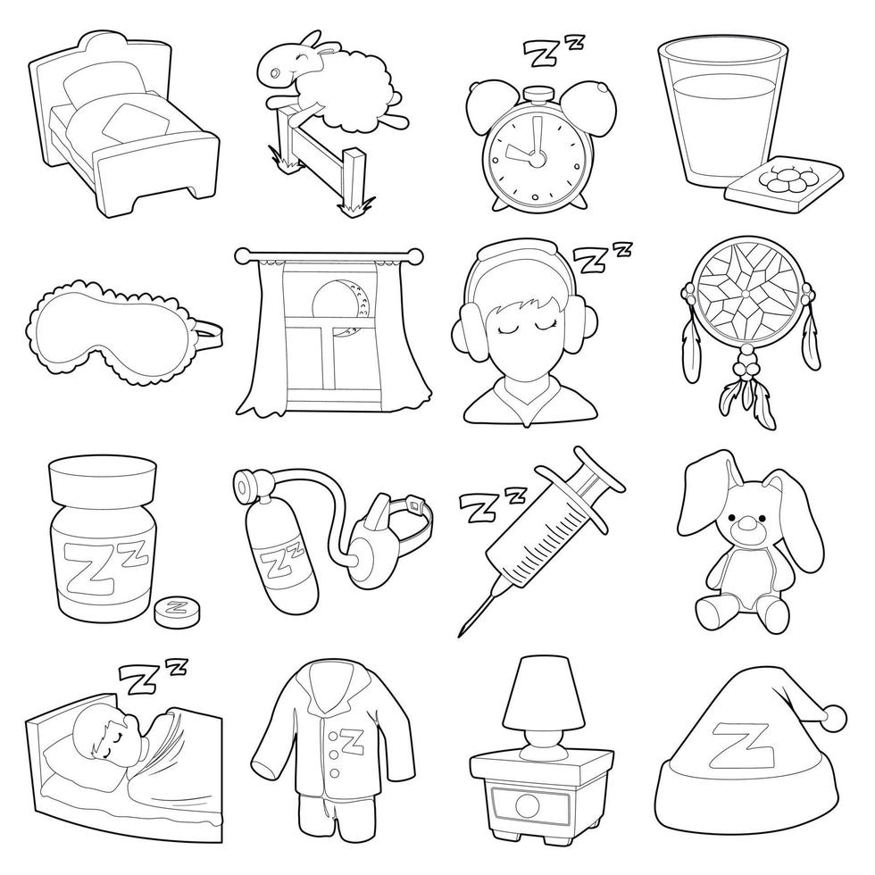 Sleeping symbols icons set, outline style vector