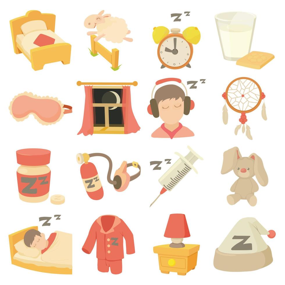 Conjunto de iconos de símbolos para dormir, estilo de dibujos animados vector