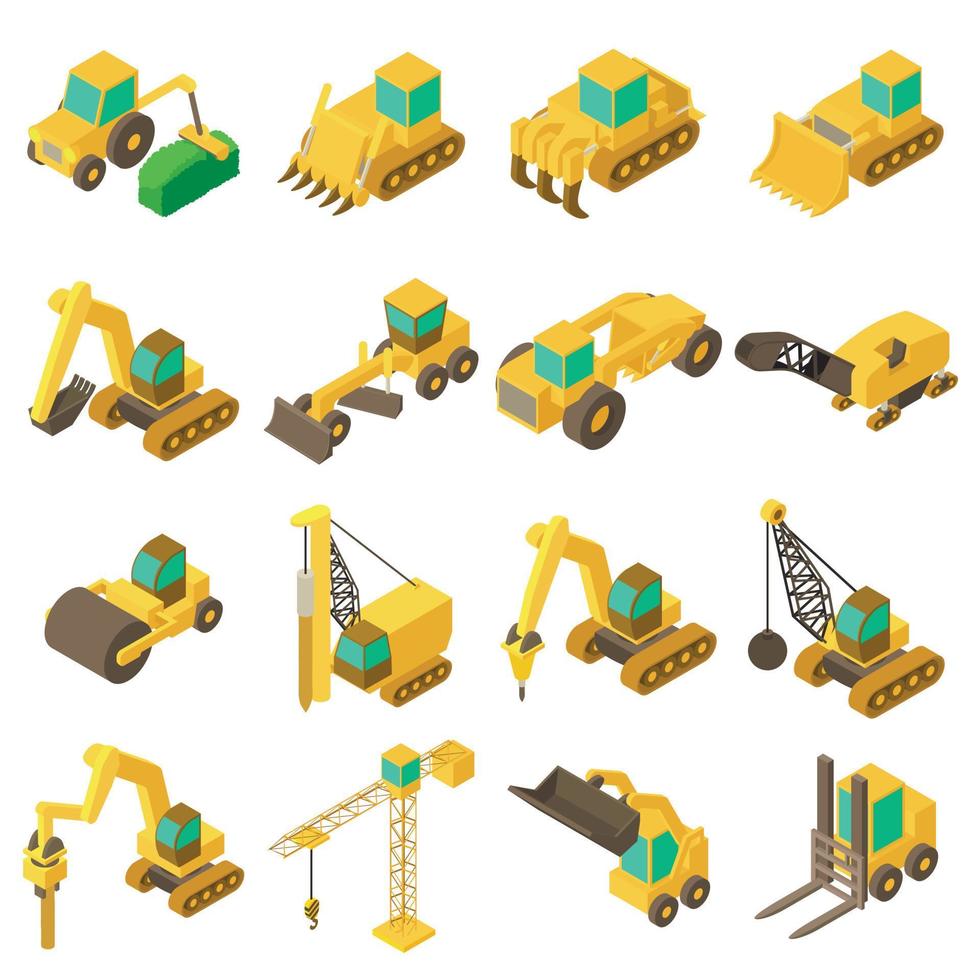 Building vehicles icons set, isometric style vector