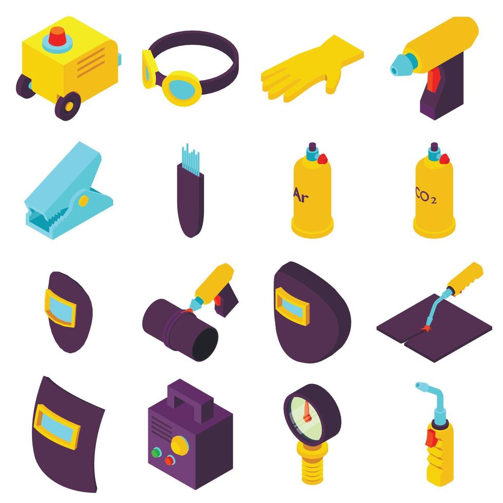 Welding tools icons set, isometric style vector