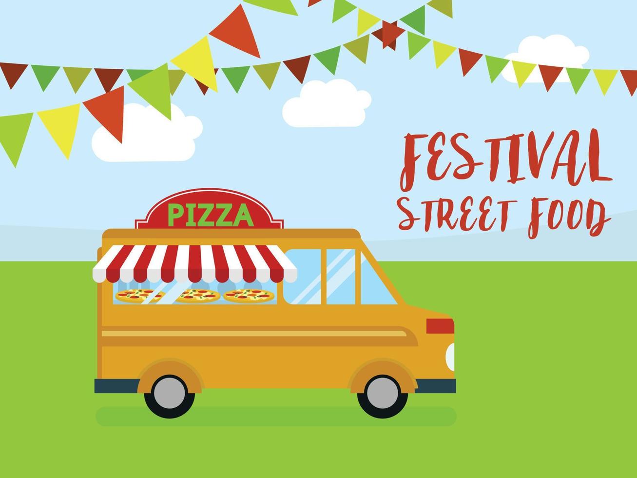 Festival of street food background, flat style vector