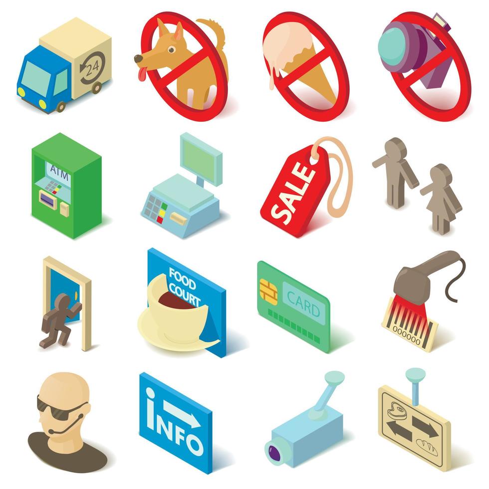 Shop navigation foods icons set, isometric style vector