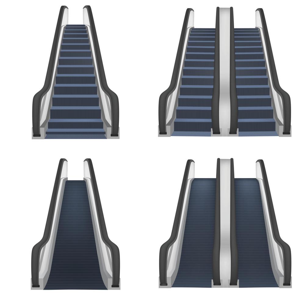 conjunto de maquetas de ascensores de escaleras mecánicas, estilo realista vector