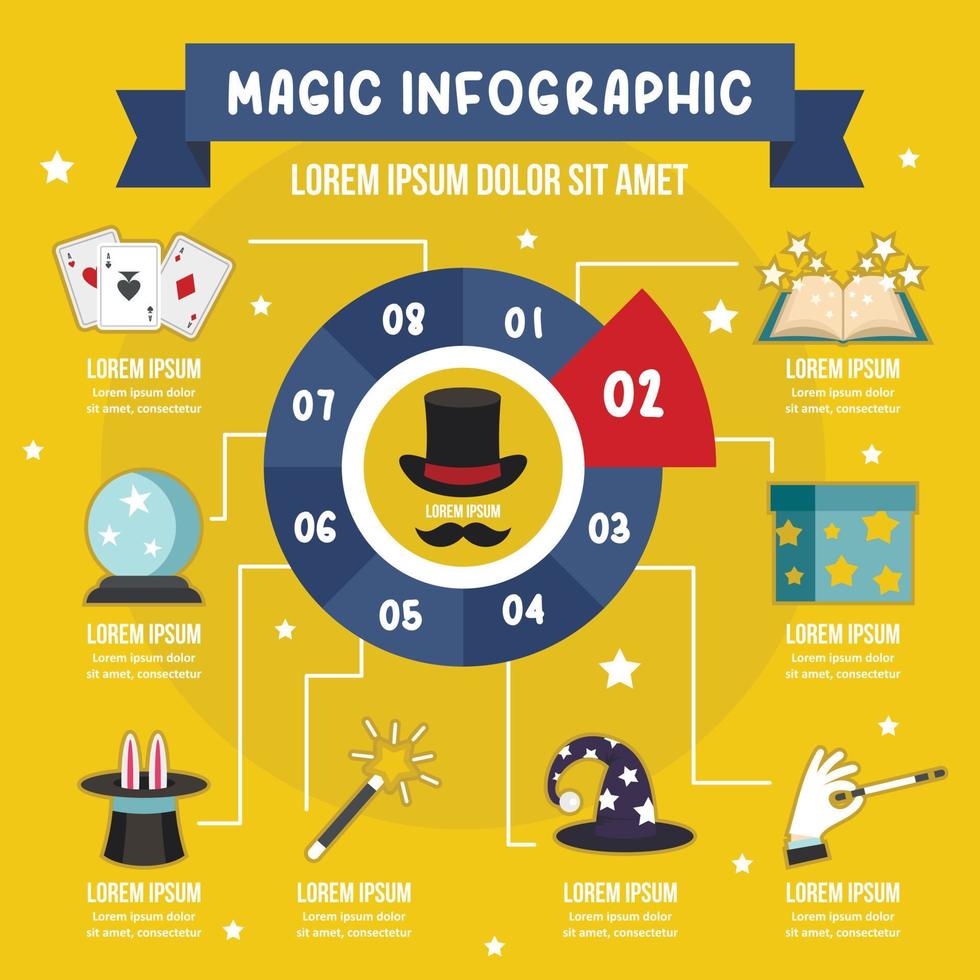 concepto infográfico mágico, estilo plano vector