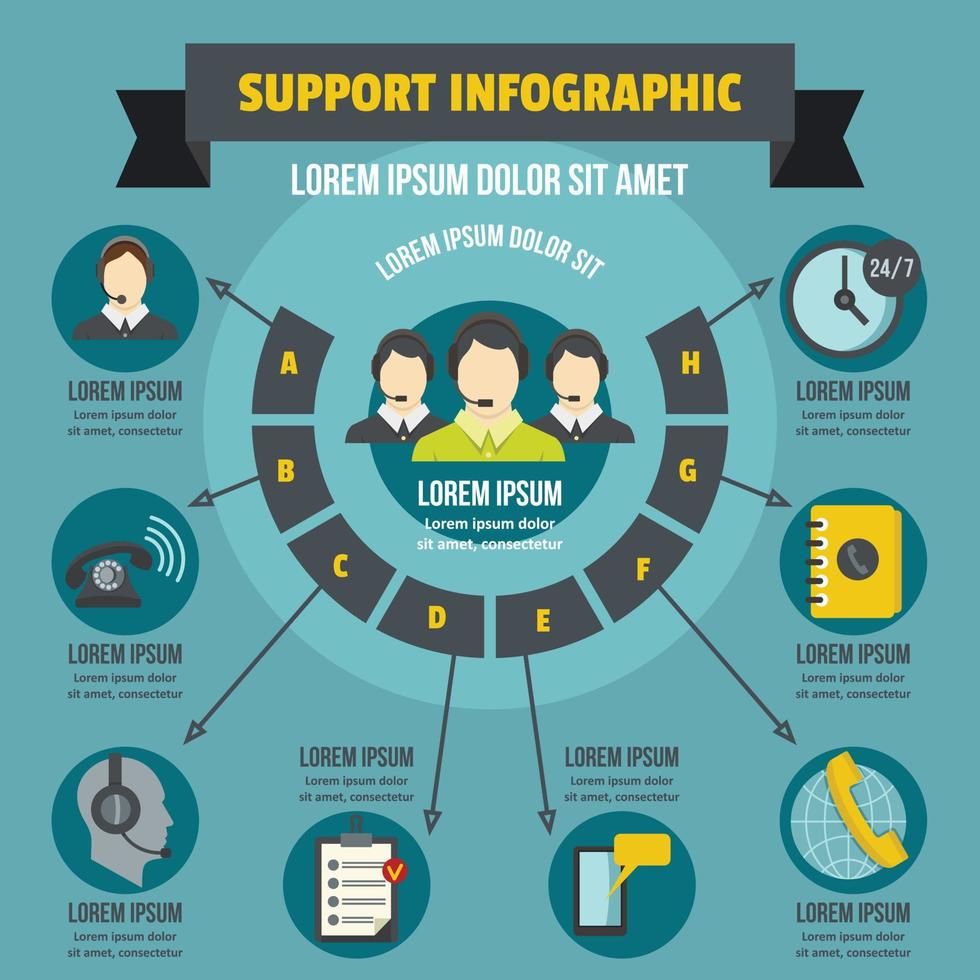 concepto infográfico de apoyo, estilo plano vector