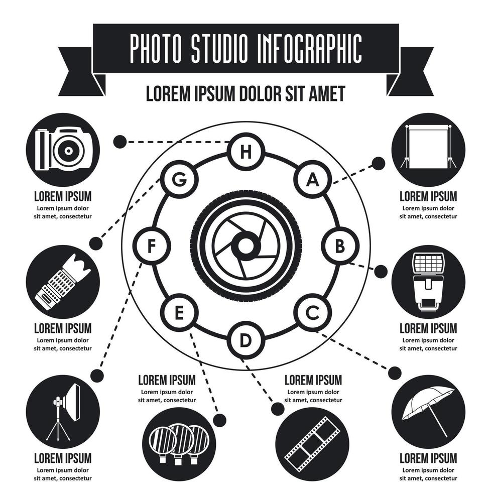 concepto infográfico de estudio fotográfico, estilo simple vector