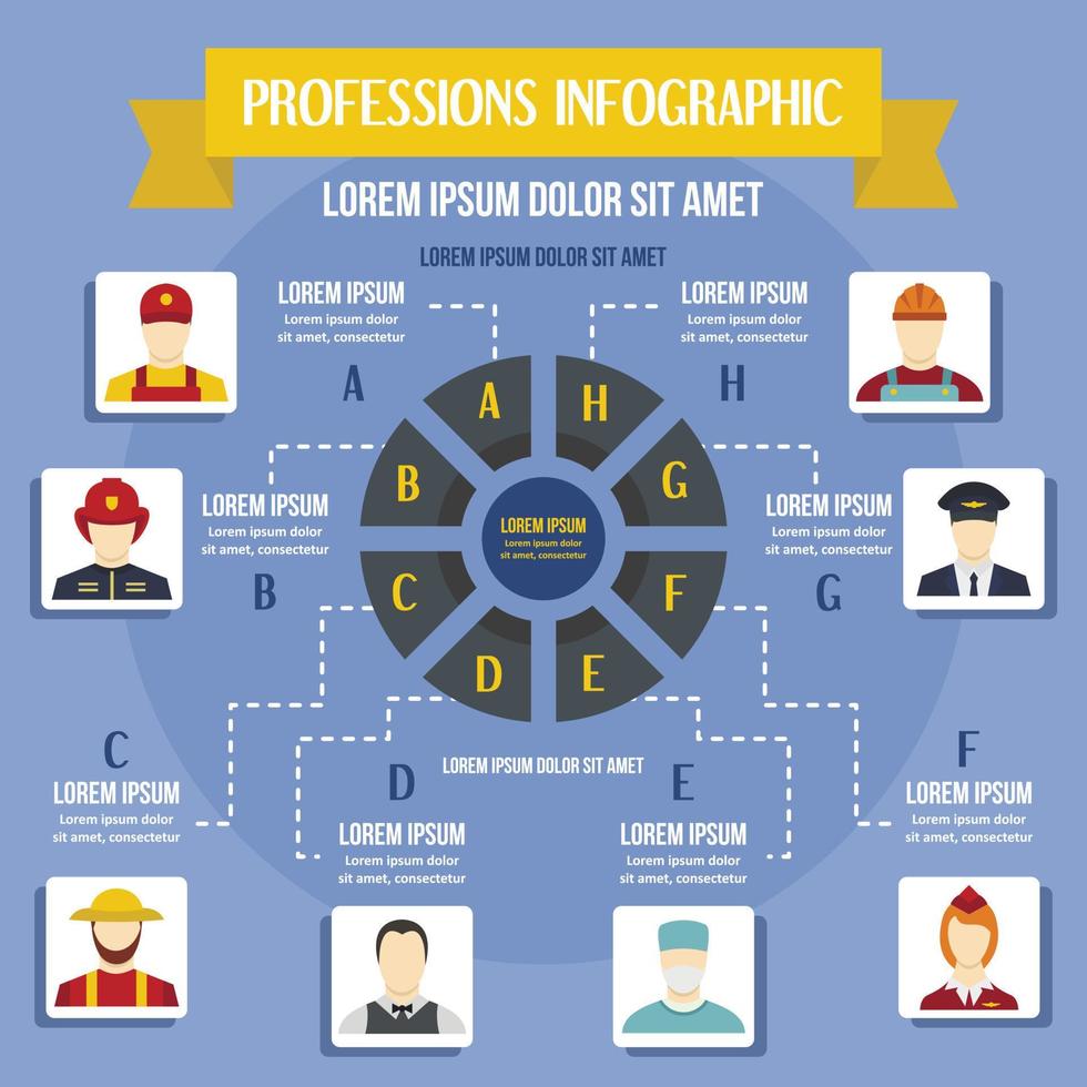 Professions infographic concept, flat style vector