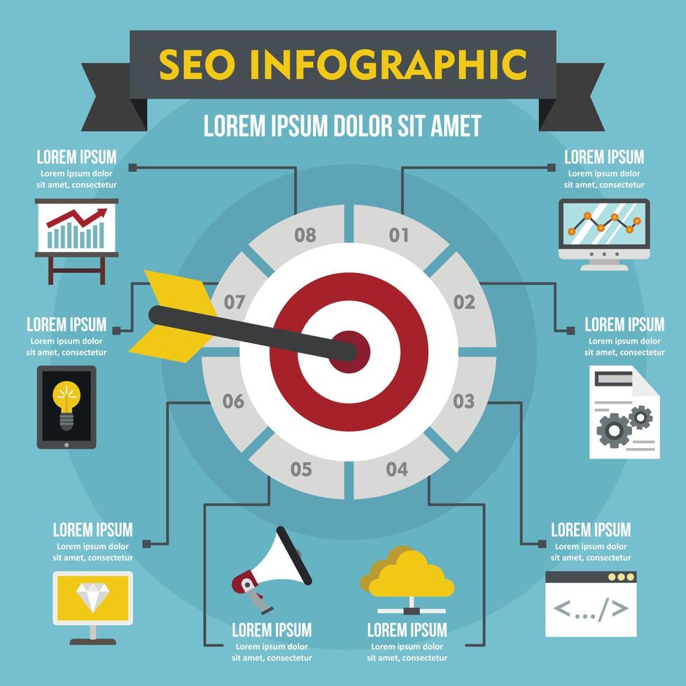 concepto de infografía seo, estilo plano vector