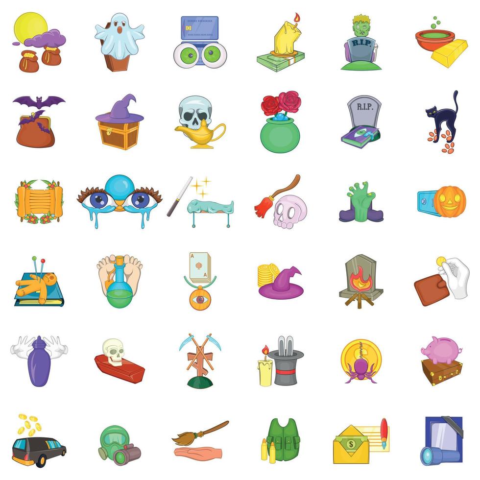 Halloween icons set, cartoon style vector