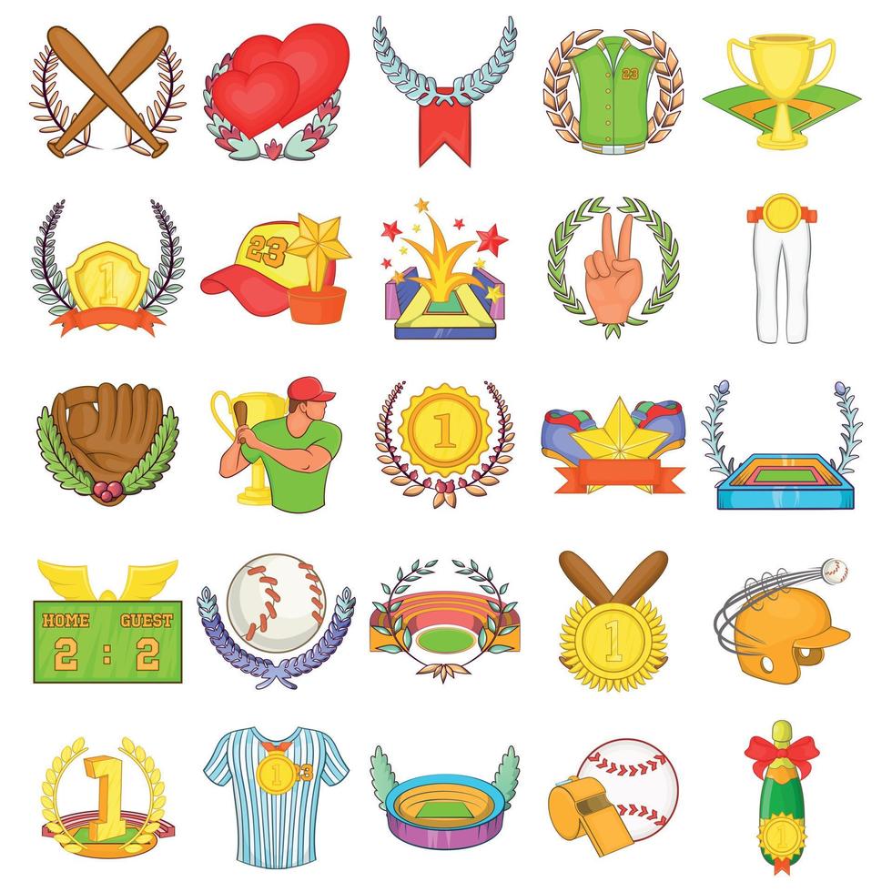 juego de béisbol, conjunto de iconos de estilo de dibujos animados vector