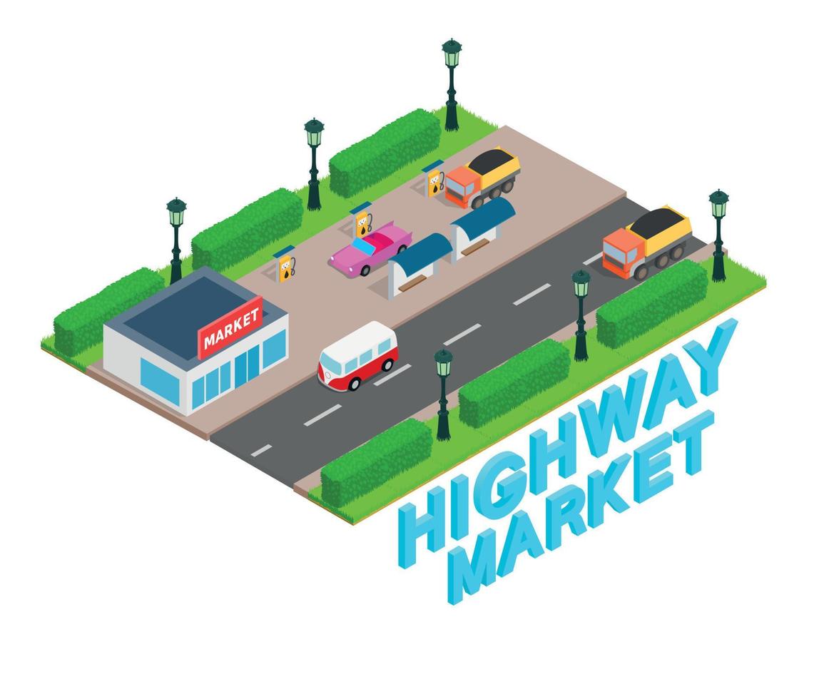 Highway market concept banner, isometric style vector