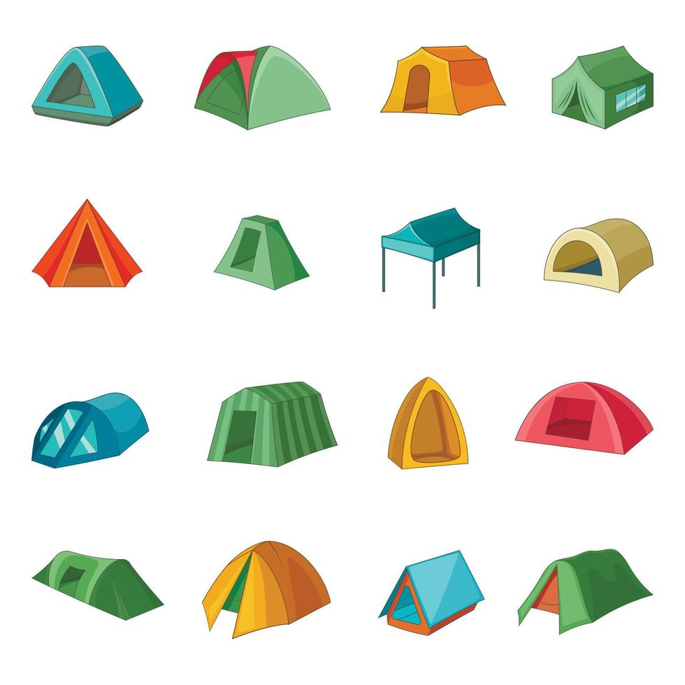 Tent forms icons set, cartoon style vector