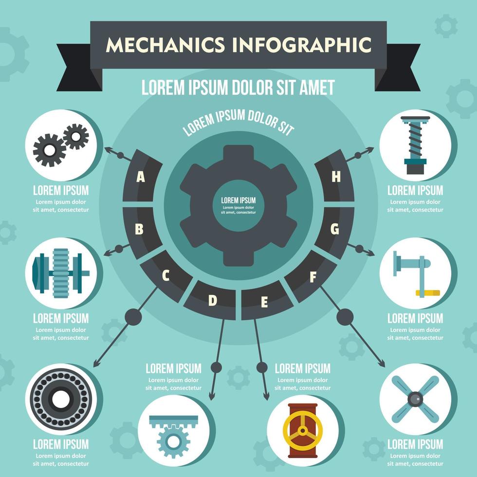 concepto de infografía mecánica, estilo plano vector