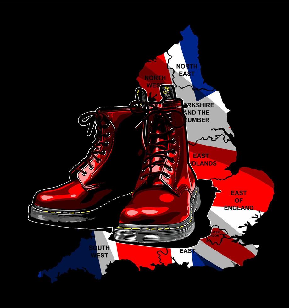 botas con mapa y bandera británica vector