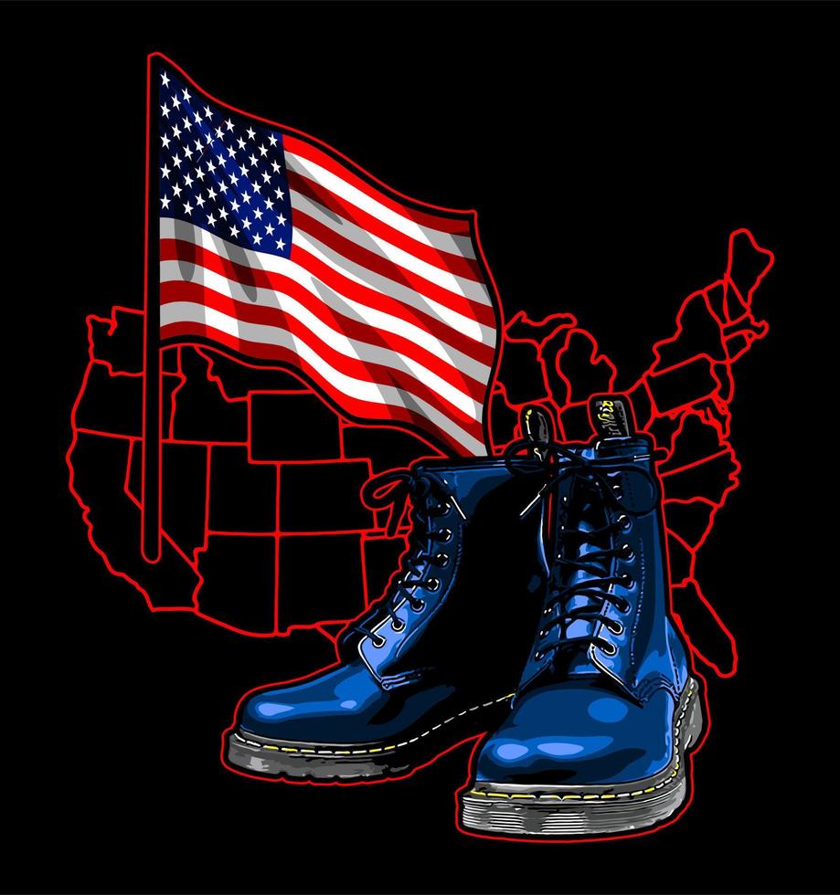 botas con mapa y bandera americana vector