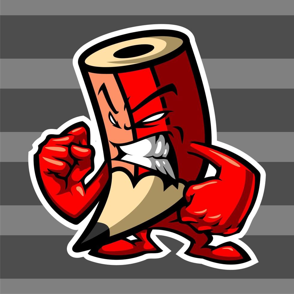 angry red cartoon pencil on g... vector