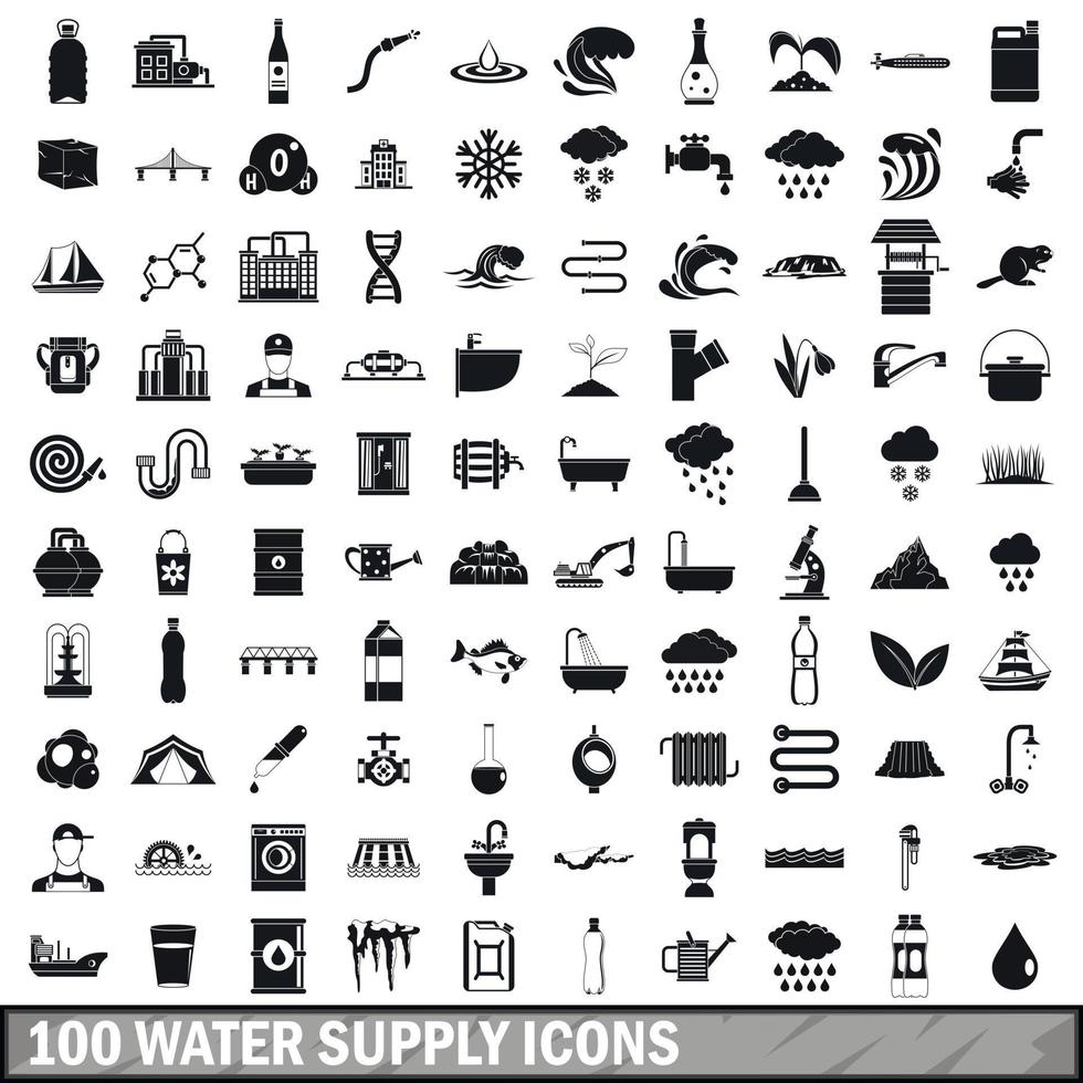 100 water supply icons set, simple style vector