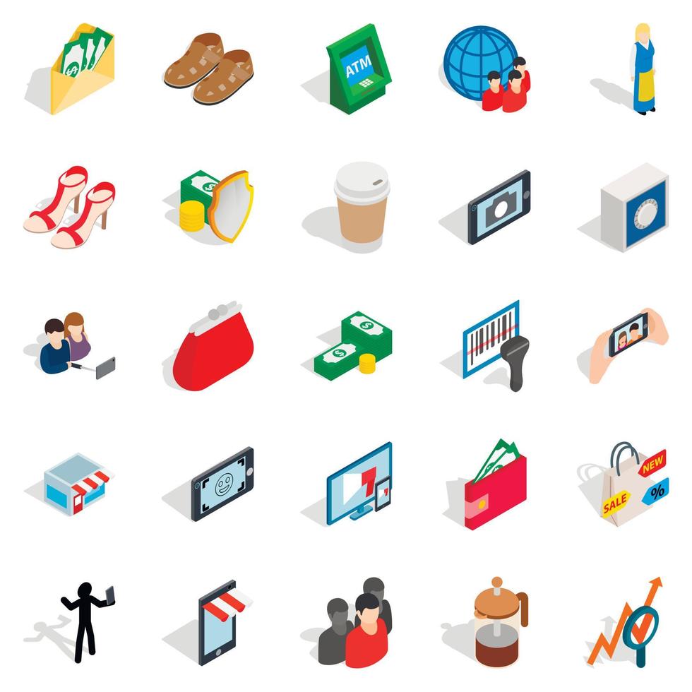 Marketing icons set, isometric style vector