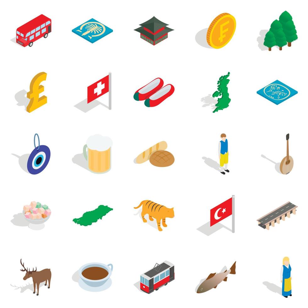 Central Europe icons set, isometric style vector