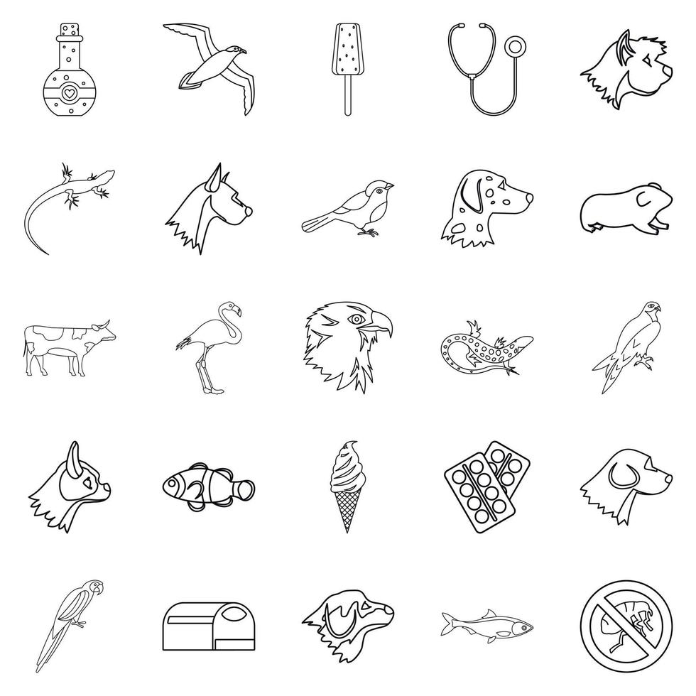 Domesticated animals icons set, outline style vector