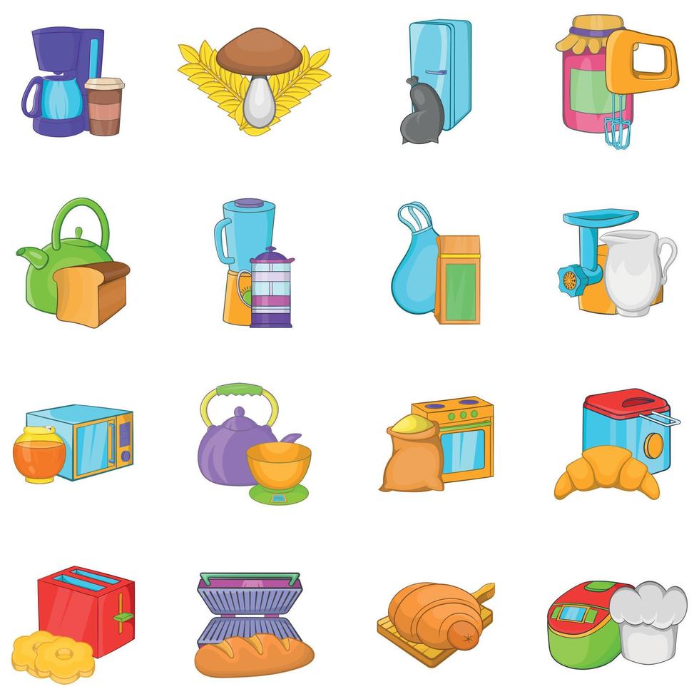 conjunto de iconos de cocina, estilo de dibujos animados vector