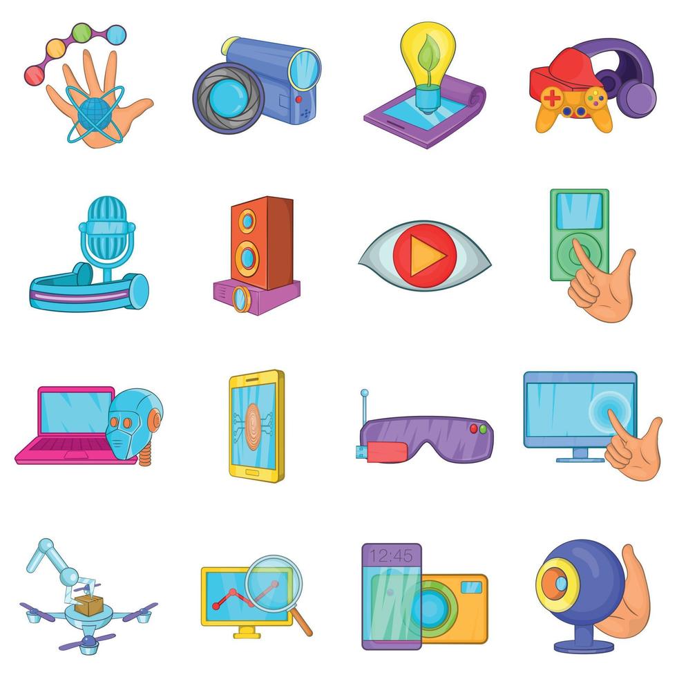 Cyber business icons set, cartoon style vector