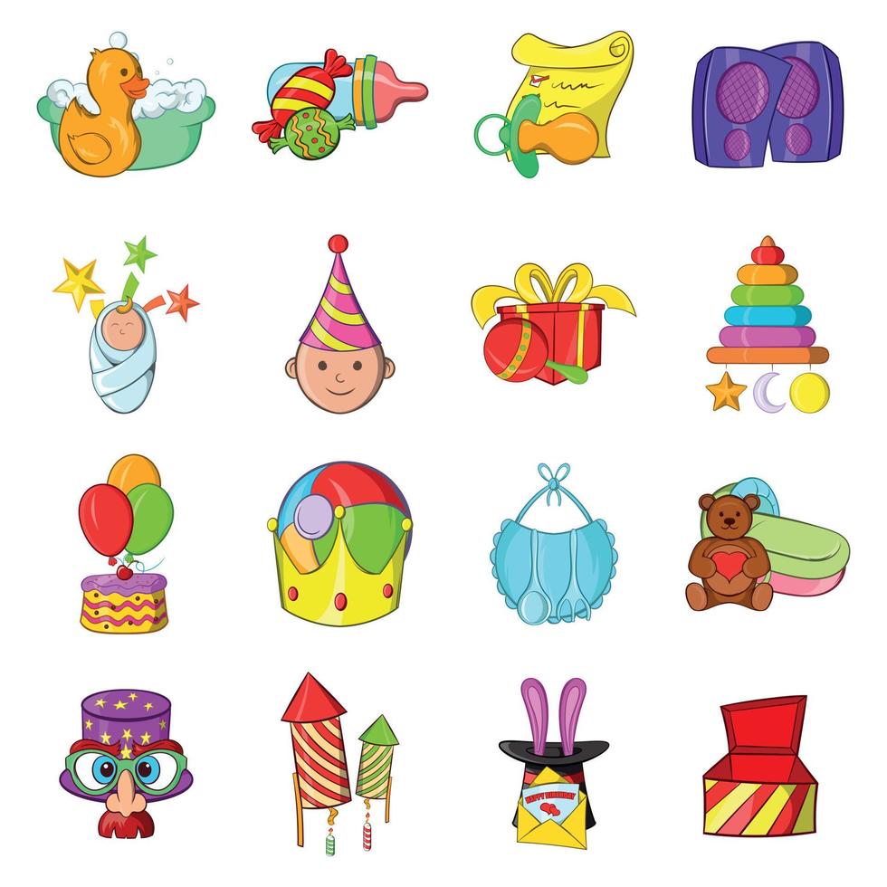 conjunto de iconos de cosas moppet, estilo de dibujos animados vector
