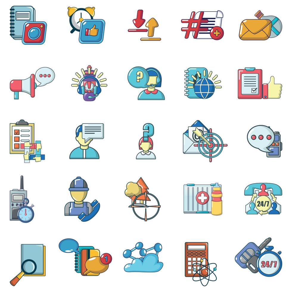 Online chatting icons set, cartoon style vector