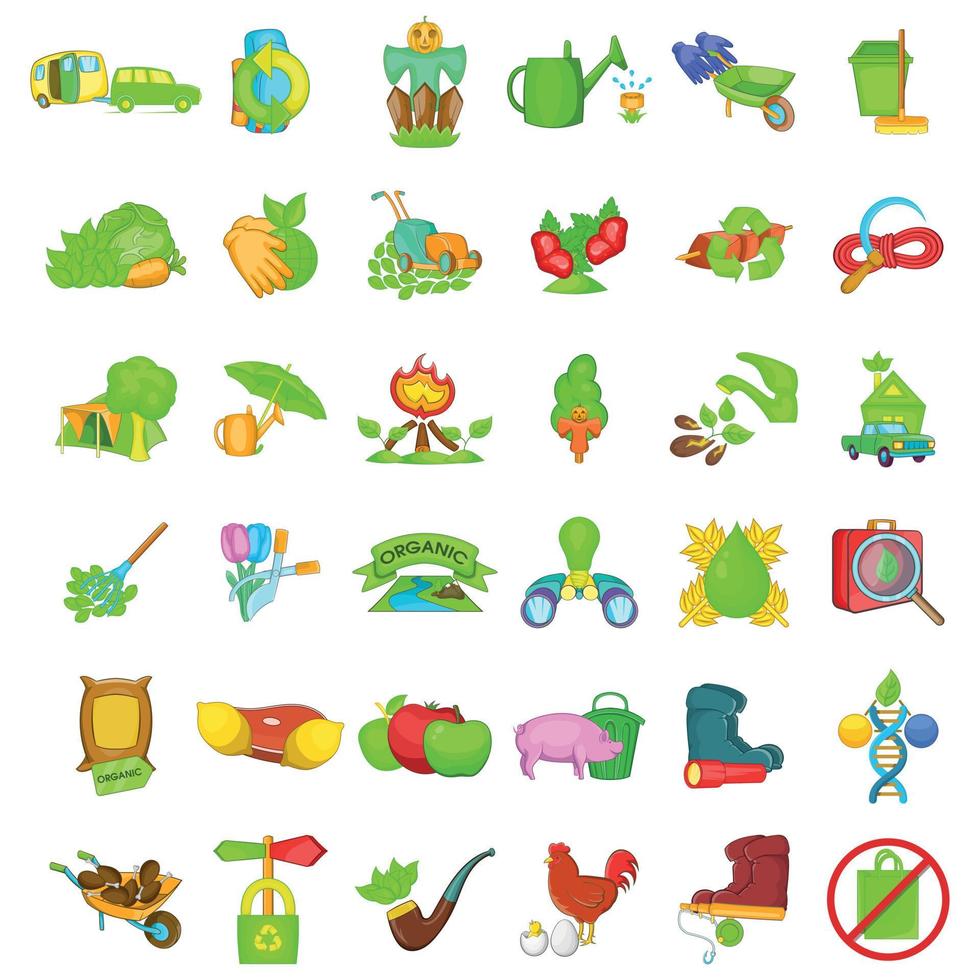 Kitchen garden icons set, cartoon style vector
